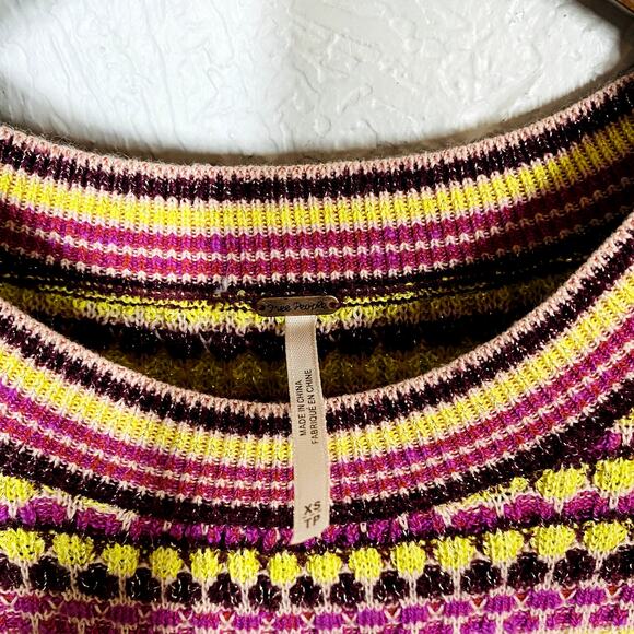 Free People Knit Jersey Dress Fit & Flare Puff Sleeve Short Stripe - XS - Picture 4 of 4